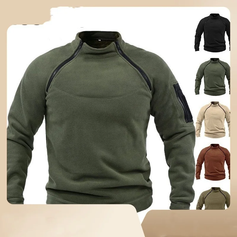 

Men's Autumn European and American Standing Collar Men's Sweater Pullover, Hand Grasping Shake Fleece Outdoor Warmth Tactics
