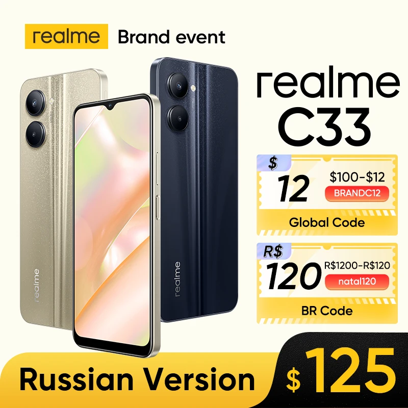  [World Premiere] realme C33 Smartphone Octa Core Processor 50MP AI Camera 5000mAh Battery 8.3mm Ultra Slim 6.5\"Fullscreen 