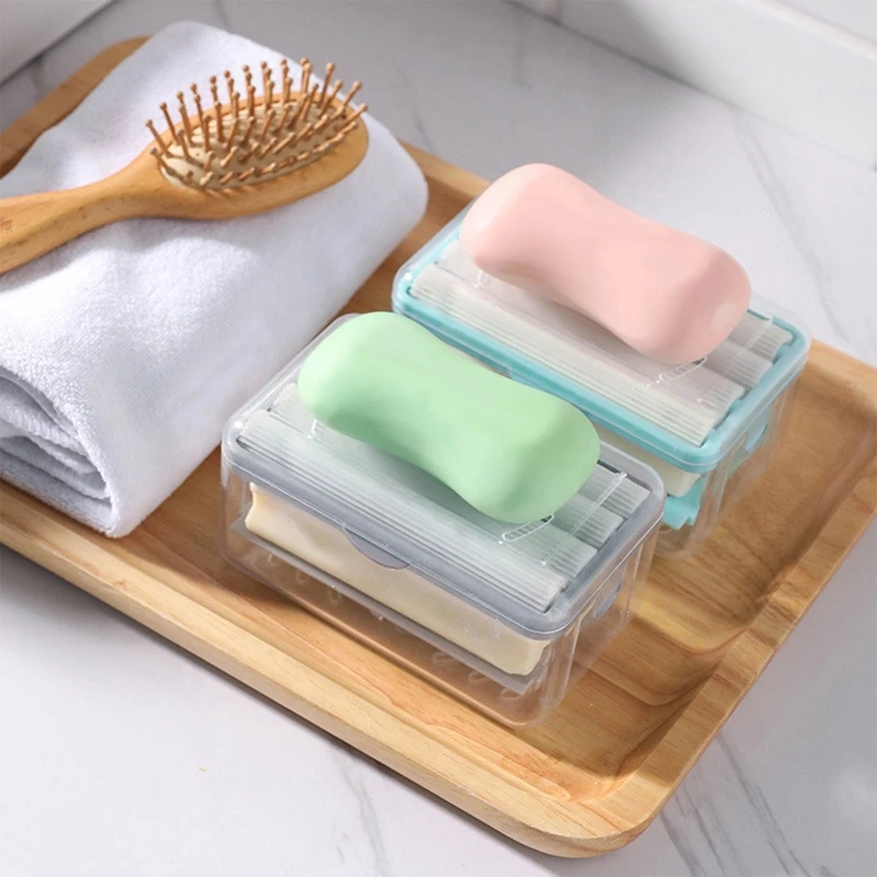 

Soap Storage Box with Lid Drain Soaps Foaming Case Organizer Holder for Home Bathroom Countertop Organization