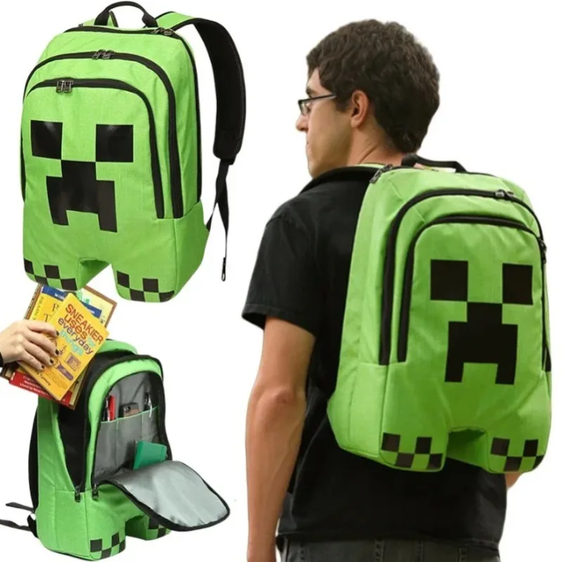 Minecraft Creeper ткань Оксфорд дорожный рюкзак персонажи аниме для мальчиков и девочек