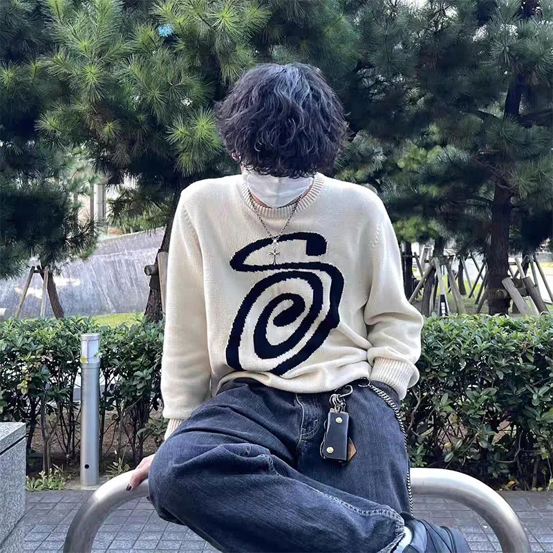 Фото Y2k Millennium Wind Mosquito Coil Pattern Printed Pattern Round Neck Loose Sweater Street Style Knitted Sweater Top For Women №5