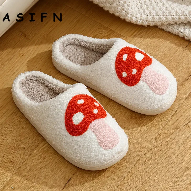 

Home Winter Home Slippers Cozy Comfortable Style Embroidered Mushroom Soft Houseshoes Female Shoes Pantuflas De Mujer