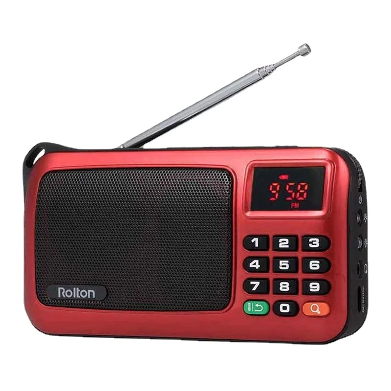 

Portable FM Radio Compact Stereo Travel Speaker Music Player TF Card with LED Display and Flashlight Mini Radio
