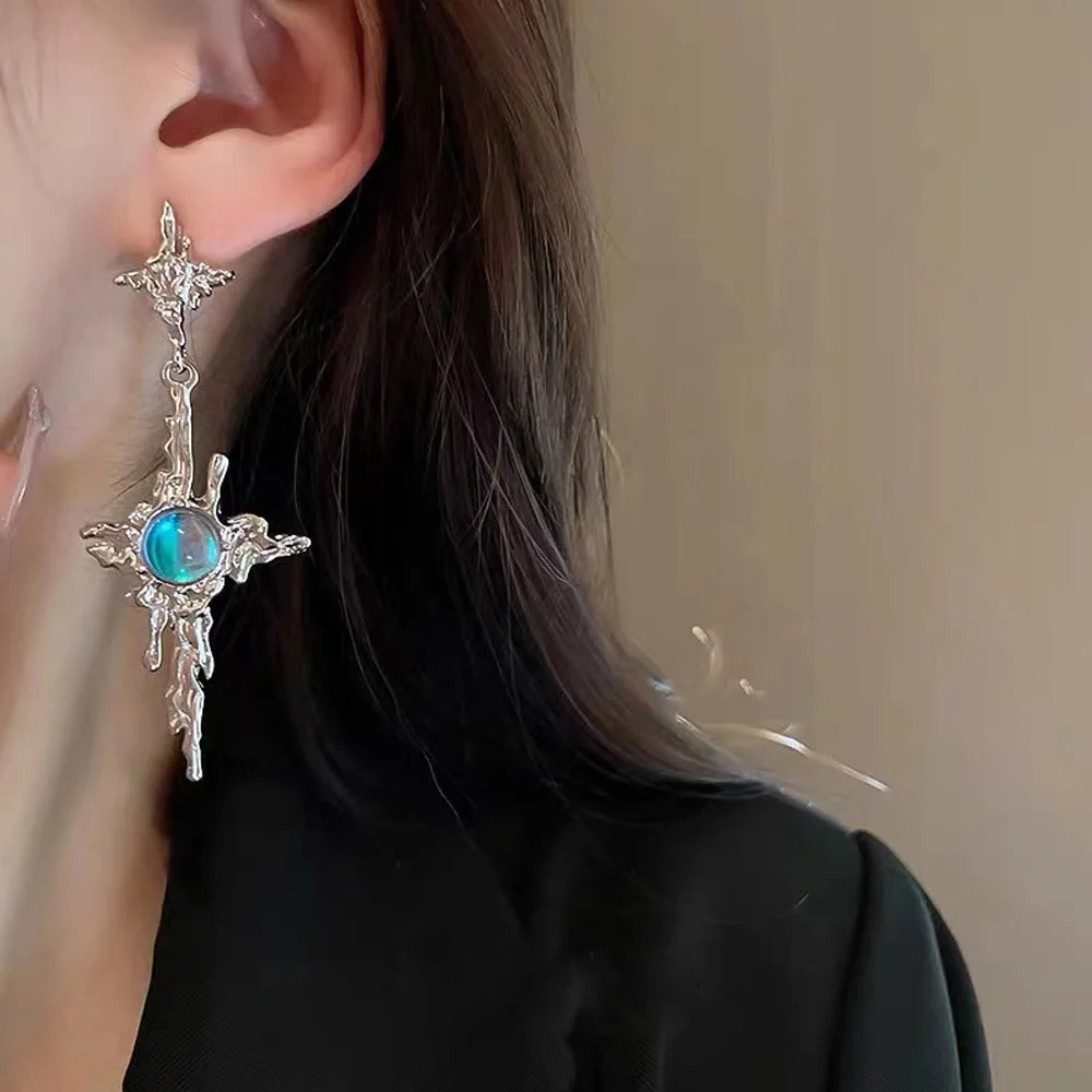 

Irregular Liquid Metal Cross Moonstone Earrings Gothic Punk Butterfly Cherry Lava Young Girl Metal Drops Earrings Jewelry Gifts