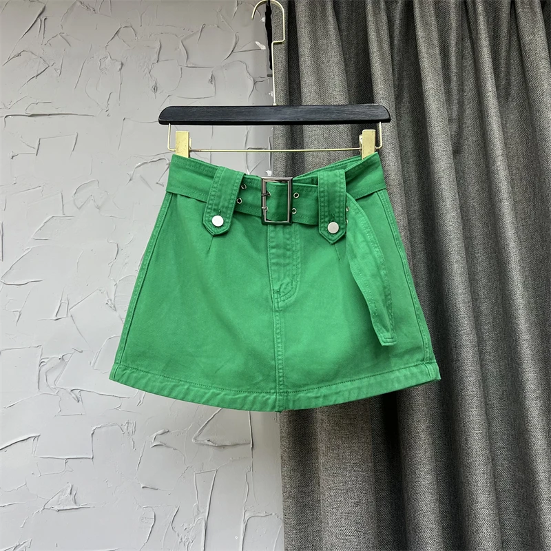 

Girl's Green Fashion High Waist Skirt Hot Girl Summer Mini Denim Skirt Korean Style Washed Cotton A- Line Skirt for Women Sexy