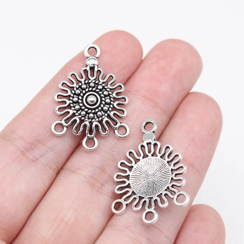 

WYSIWYG 20pcs 26x19mm Antique Silver Color Round Pattern Earring Connectors For Jewelry Making