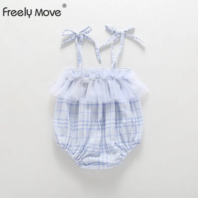 

Newborn Baby Clothes Girl Jumpsuit Summer Plaid Ruffles Sleeveless Romper 0-12 Month Infant Toddler One Piece Outfit