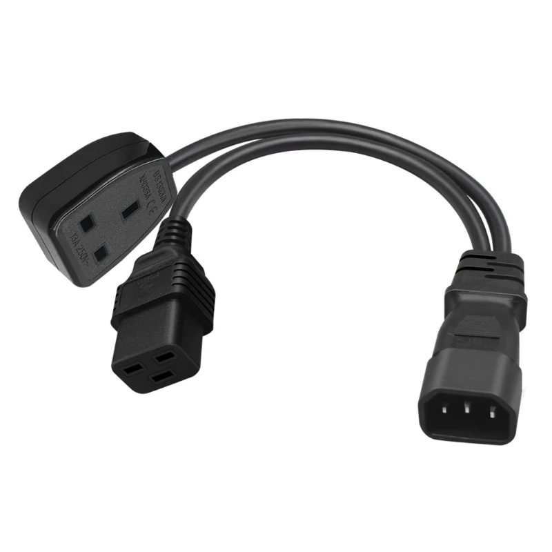

1ft/32cm IEC320 C14 to IEC320 C19+UK13A AC-Power Extension Cable Adapter Cord