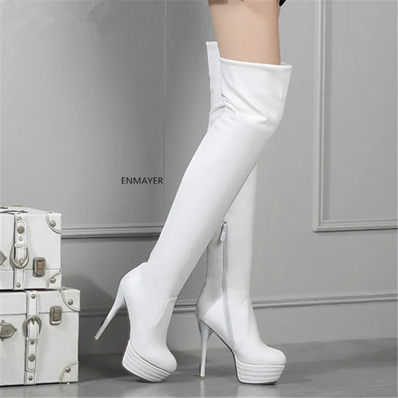 

AnmaiRon 2023 Over The Knee Boots Women Autumn Winter Boots Platform Zip Stilettos High Heels Ladies Stretch Thigh High Boots