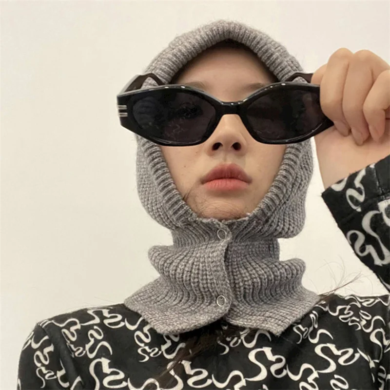 

Winter Women Knitted Cotton Cap Scarf High quality Warm Scarves Outdoor Unisex Muffler Solid Ring hats Snood Hat Collar Bufanda