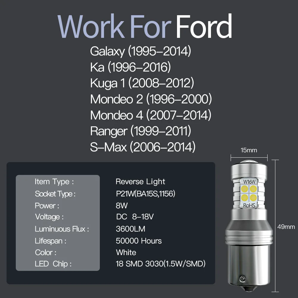 Светодиодная лампа заднего хода P21W 7506 BA15S для Ford Galaxy Ka Kuga 1 Mondeo 2 4 Ranger S-Max SMax S Max шт. -