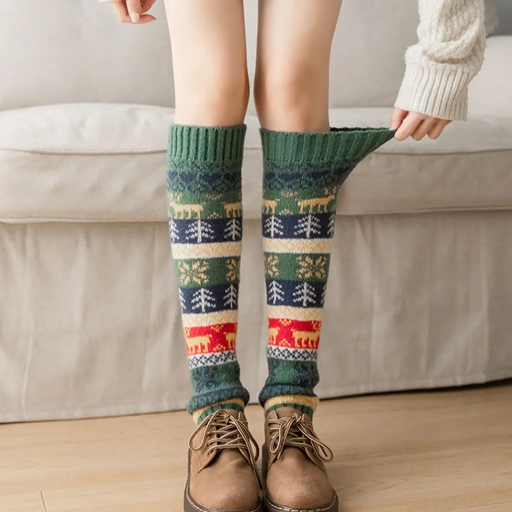 

Winter New Foot 1pair Warm Creative Autumn Socks Knitted Snowflake Wool Elk Christmas Women Tree Cover Warmers Leg Girl