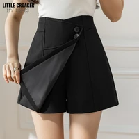 2022 spring summer new women shorts skirts black fashion irregular high waist shorts casual button culottes female bottoms