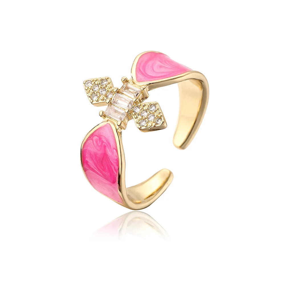 

Женское позолоченное кольцо с эмалью и цирконом