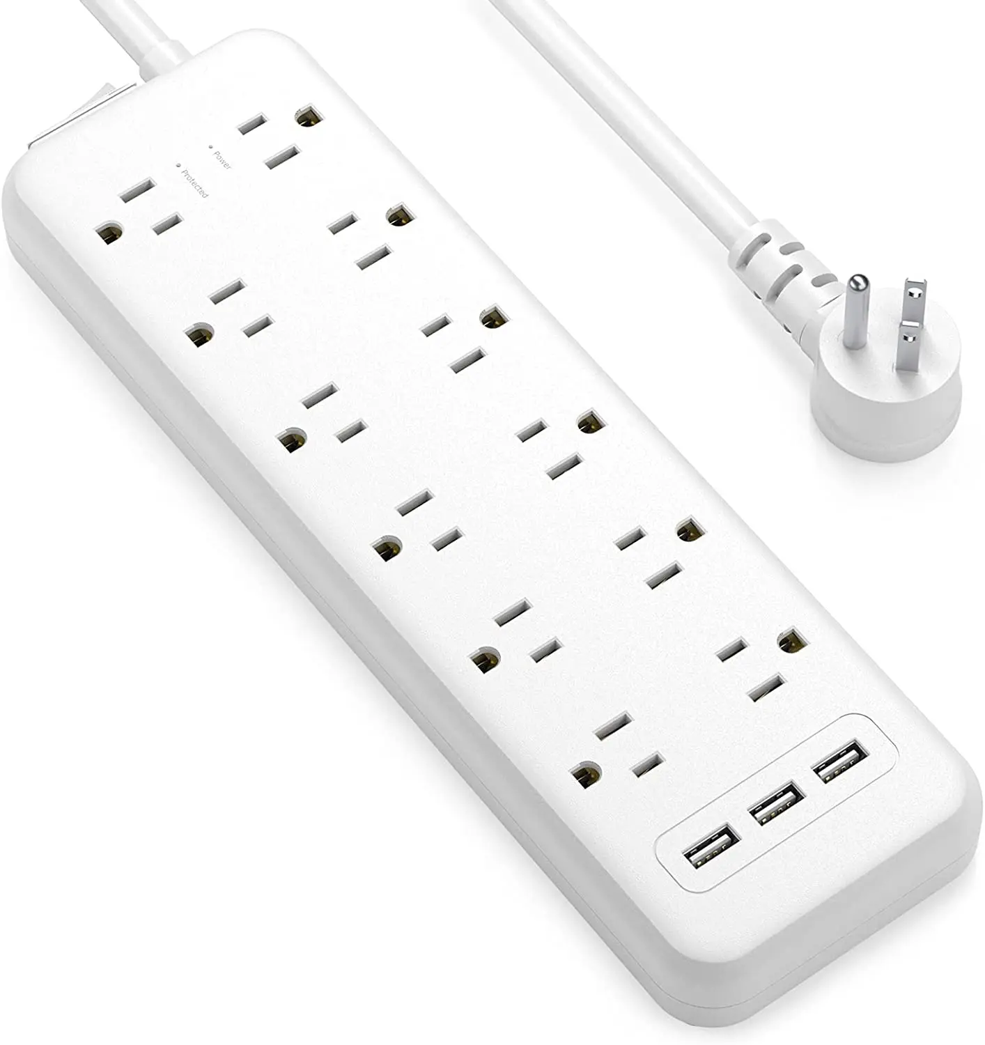 

Power Strip, Surge Protector Flat Plug, 12 Outlets & 3 USB Charging Ports, 1875W/15A 1700J, 6ft Extension Cord, Overload