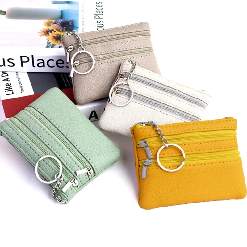 Fashion Women Men Kids Mini Wallet Ladies Double Zipper Coin Purse Multifunctional Small Coin Credit Card Key Ring Wallet images - 6