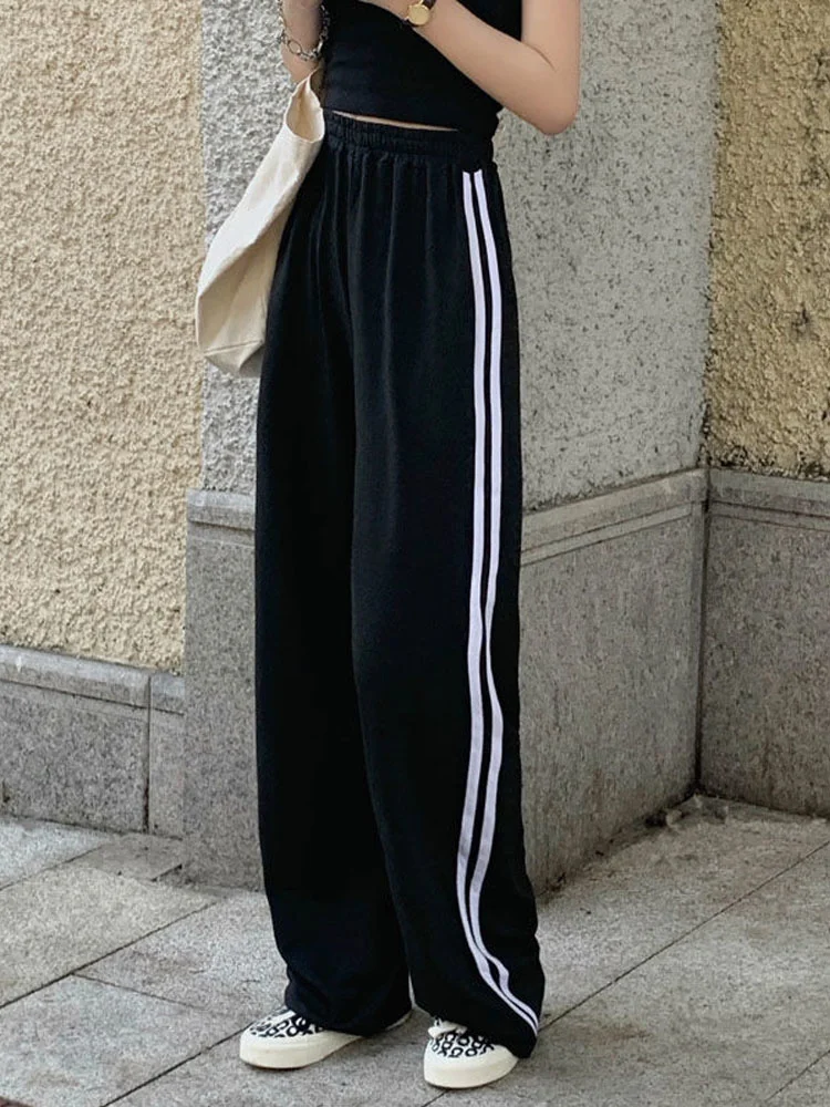 

Черные спортивные брюки, женские осенние модные мешковатые брюки с принтом в Корейском стиле 2021, джоггеры, повседневные универсальные брюки с высокой талией