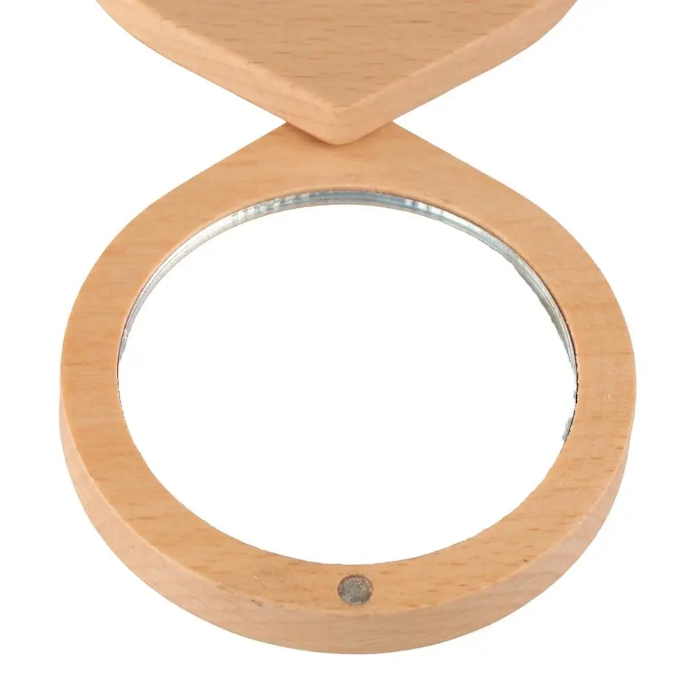 Mini Black Walnut Wood Makeup Mirror Foldable Round Rotating Cosmetic Handheld Magnetic Closure Compact Pocket