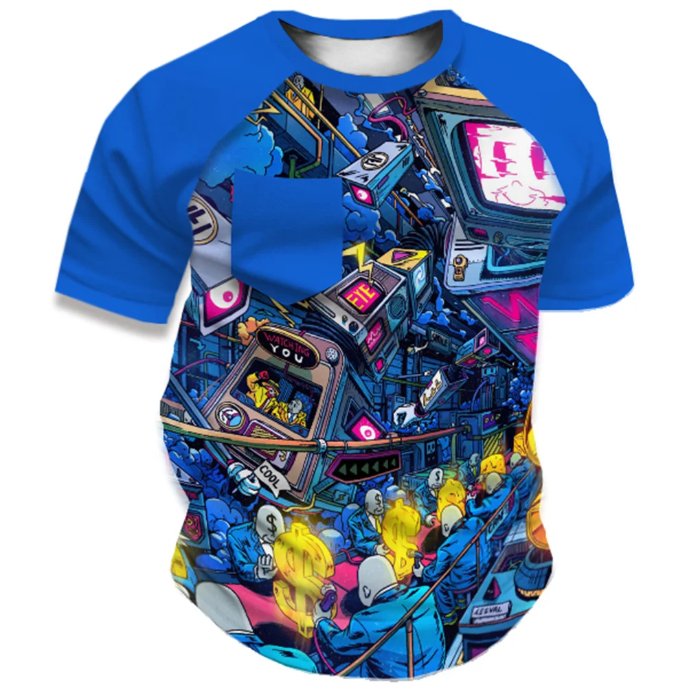 

2022 New Fashion Round Neck Sleeve Adult Large Size Top Anime Digital Printing Short Sleeve Casual Kids T-Shirt Pocket Design