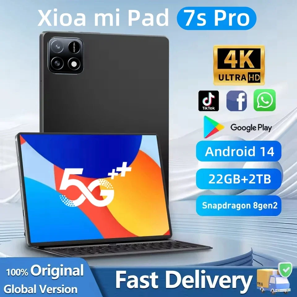 Фото 2025 Новый оригинальный планшетный ПК Global Edition Pad 7S Pro Snapdragon 8gen2 Android 14 HD 4K 22 ГБ + 2 ТБ 5G Tablet Dual SIM WIFI №1