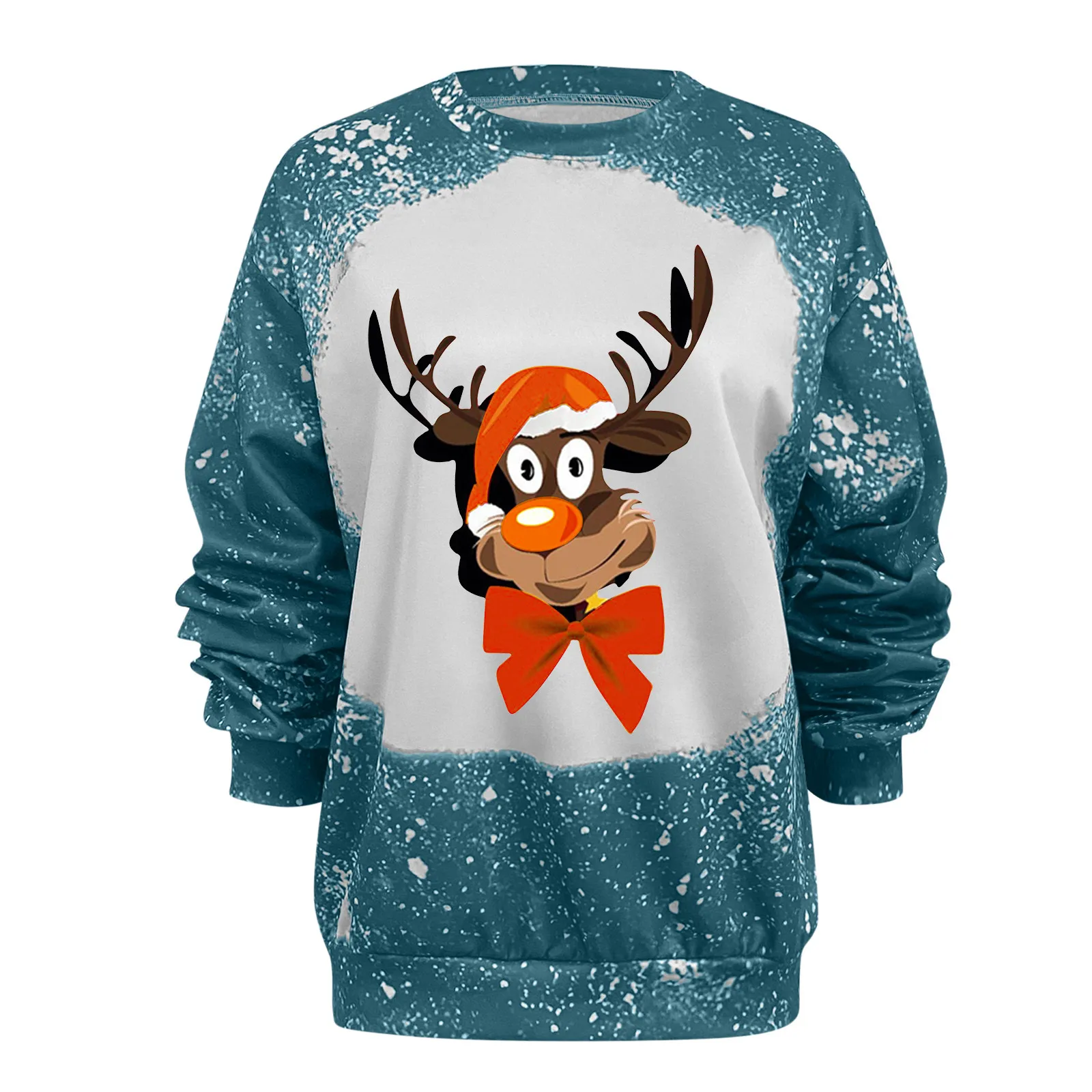 

Big Boys Fleece Hoodie Jacket Women Christmas Deer Head Tie Dye Printing Sweatshirt Top Long Womens Pullover Sweatshirts