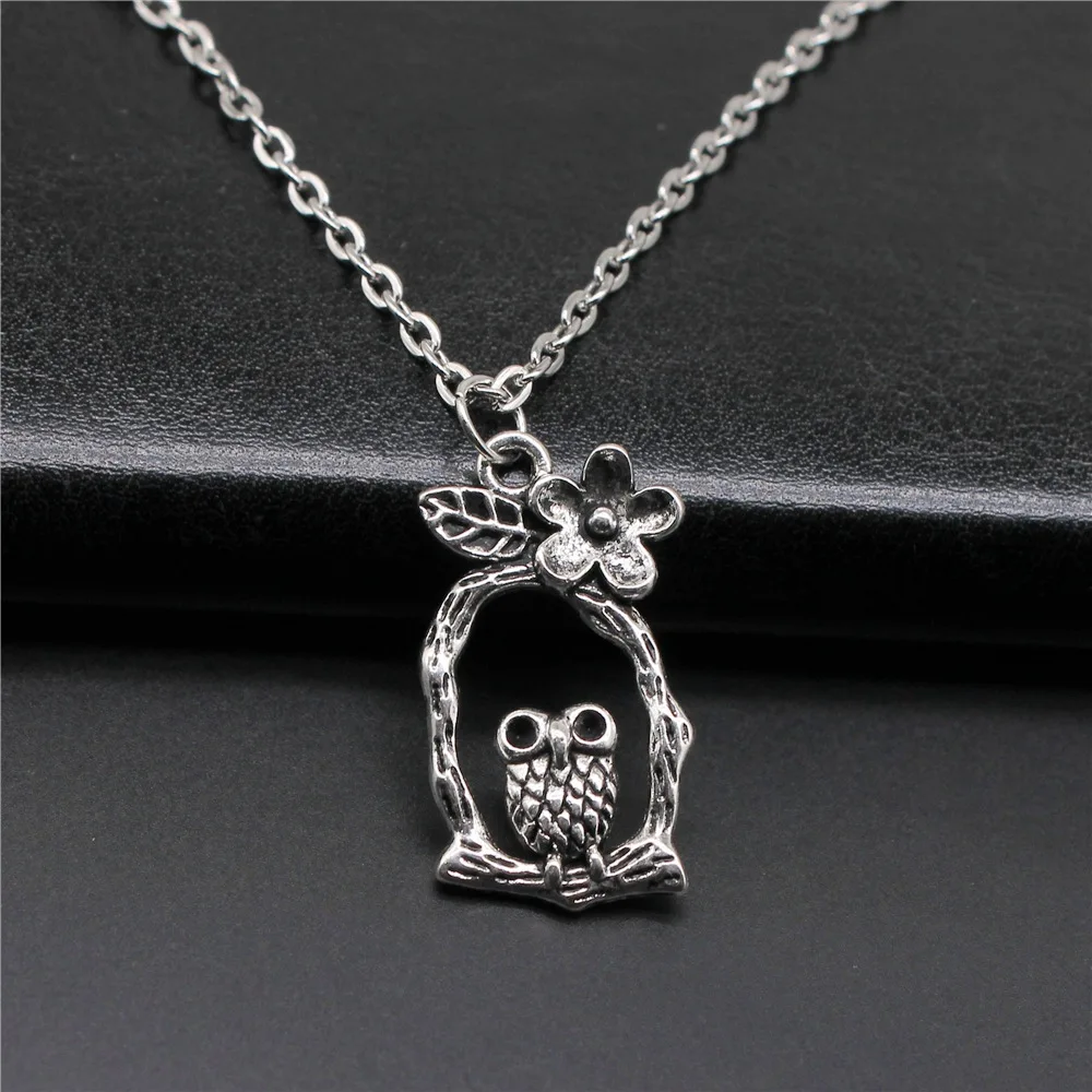 Модное простое винтажное ожерелье серебряного цвета под старину 17x31 мм с милым цветочным кулоном в виде совы для женщин