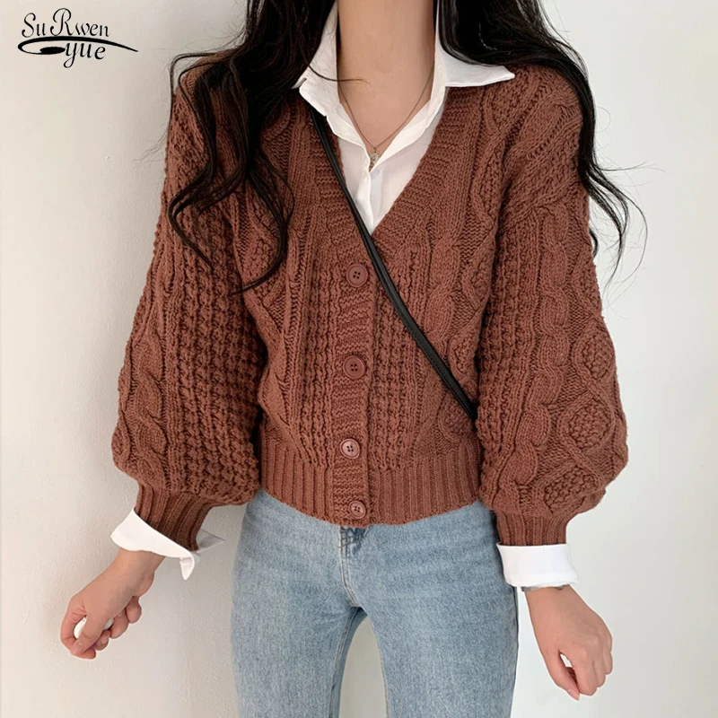 

Elegant Loose Vintage Sweater Women Autumn Winter Knitted Sweater Cardigan Coat Vintage V-neck Sweaters Jacket Pull Femme 18100