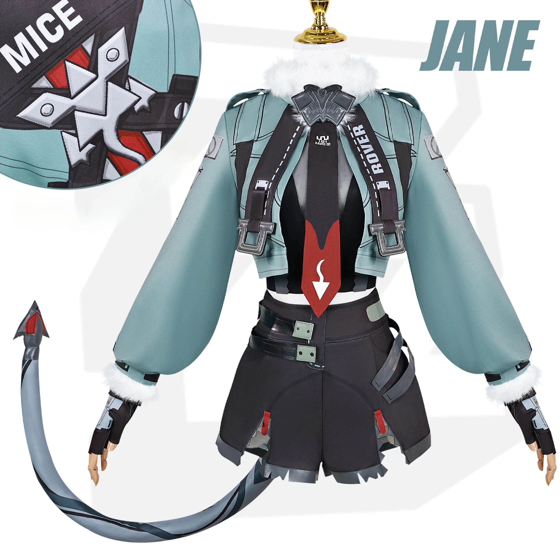 Парик для косплея Game Zenless Zone Zero Jane Doe Зеленая кожаная куртка шорты черный длинный