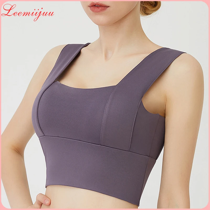 

LEEMIIJUU Wide Shoulder Sports Bra for Women Yoga Plus Size Ladies Bralette Mujer Top Underwear Padded Fitness Running Brassiere