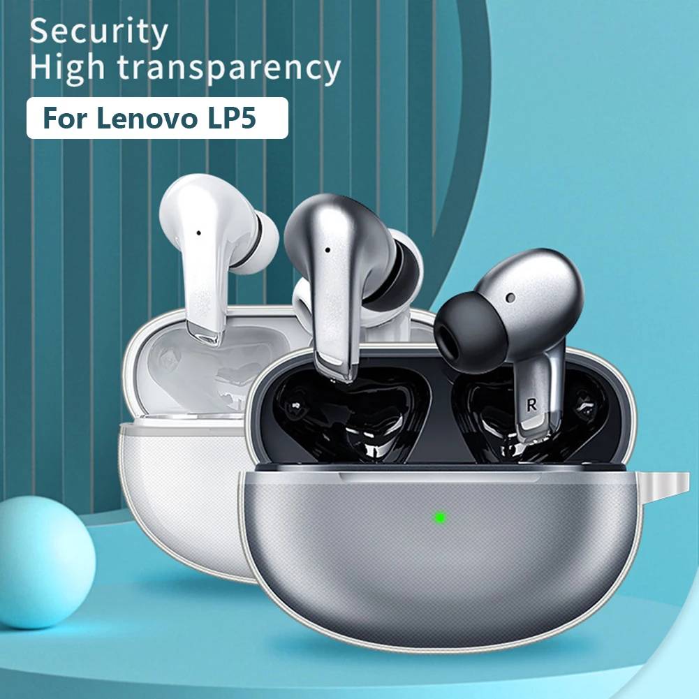 

Soft TPU Shell Cases Bluetooth-compatible Wireless Earphone Cover for Lenovo LP5 LivePods 5 Charging Box Bags with Carabiner