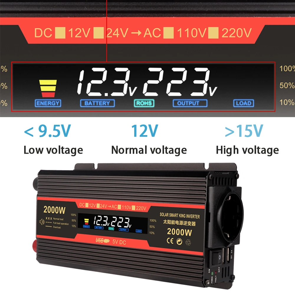 

Power Car Inverter Modified Sine Wave 1500W/2000W/2600W Solar EU Socket DC12V to AC 220V Dual USB Vehicle Transformer Converter
