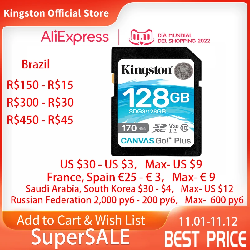 Карта памяти Kingston 128 ГБ, 64 ГБ, 32 ГБ, 256 ГБ, класс 10 uhs-i U3 4K, 512 ГБ, карта памяти для SLR камер, дронов