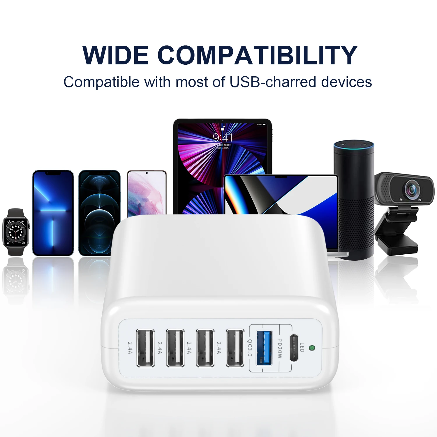 

Зарядное устройство с 6 USB-портами, 100 Вт, QC3.0