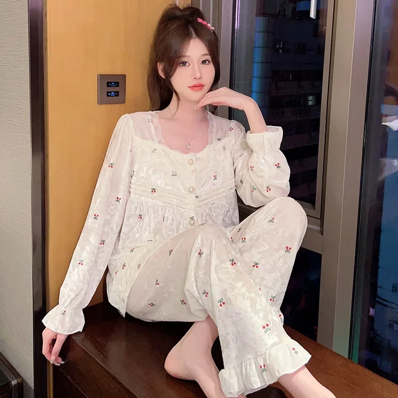 Pleuche женский осенне-зимний утолщенный бархатный пижамный комплект из