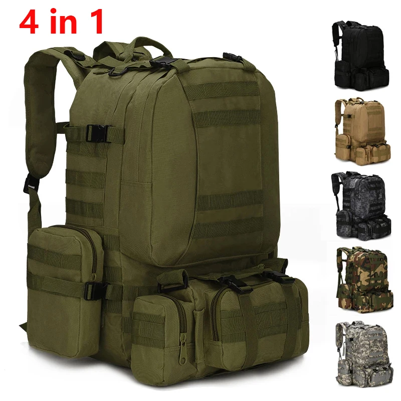 

Тактический рюкзак 4 в 1, Военный Рюкзак 55 л, армейский рюкзак с системой «Молле», Водонепроницаемая спортивная сумка для улицы, мужской рюкз...
