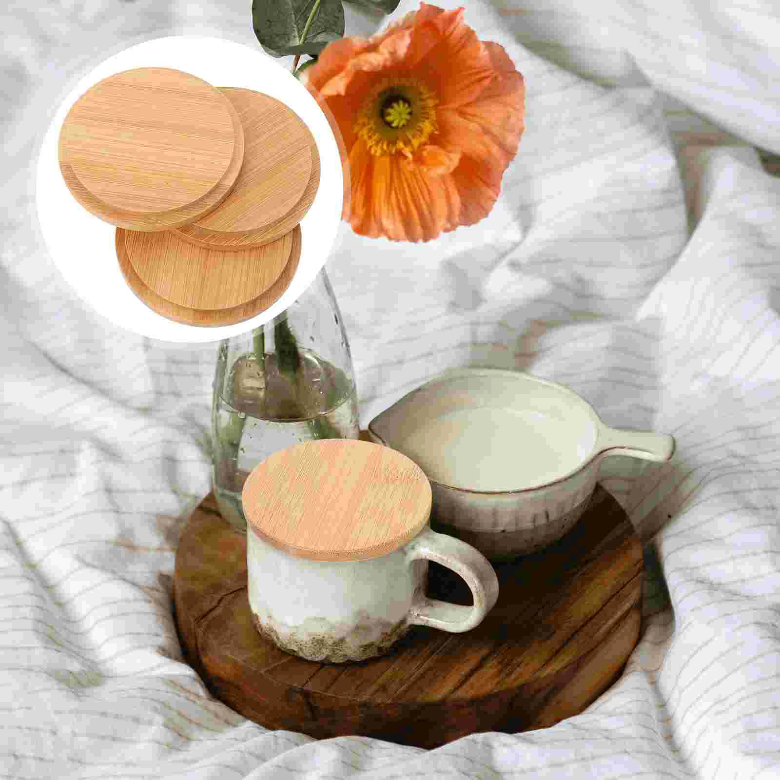 

Cup Lid Lids Mug Coffee Tea Cover Jar Lasswood Masondrink Universal Jarswater Cups Drinking Coverscanister Wooden Airtight Seal