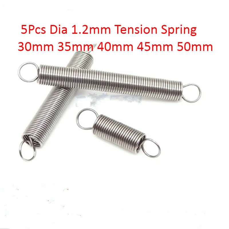 

5pcs Small Tension Spring Extension Coil 304 Stainless Steel Dual Hook Wire Dia 1.2mm OD 12mm Length 30mm 35mm 40mm 45mm 50mm