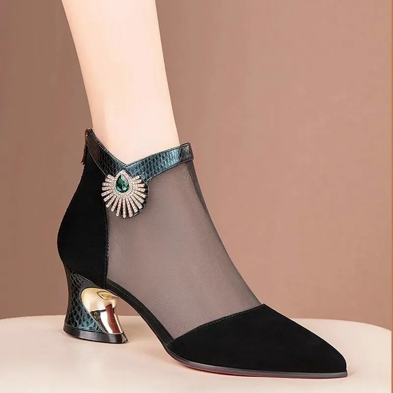

Shoes Women Pumps 2022 New Summer High Heels Ladies Work Leather Shoes Hollow Mesh Sandals Woman Shoe Zapatos Mujer