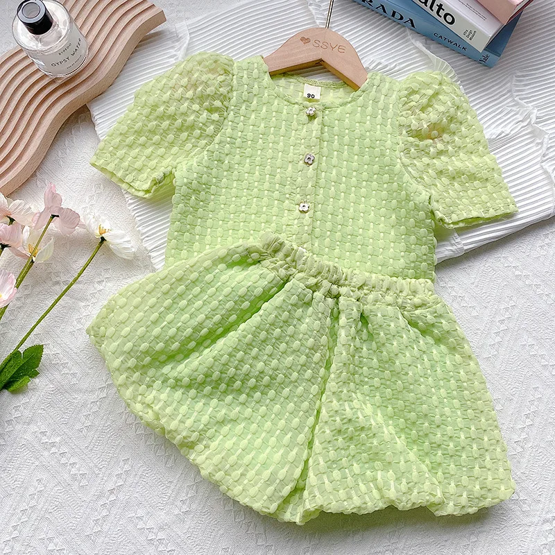 

Lady Style Suit Toddler Girls Clothing Sets 2022 Brand Summer Girls Green Clothes Outfit Kids Children Suit 2-7Yrs Clothes