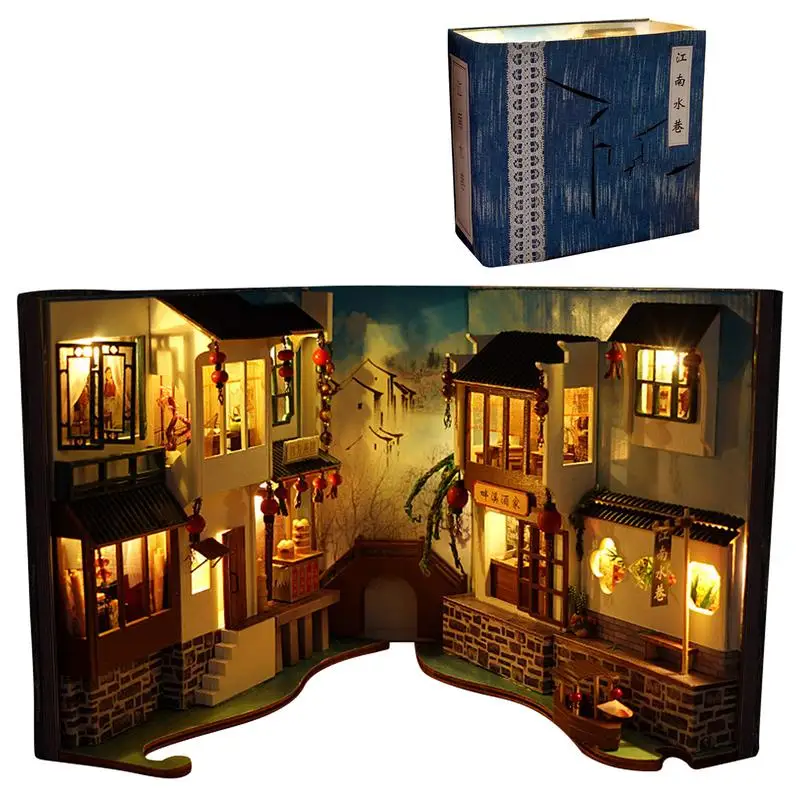 

DIY BookKit 3D Book Shelf Insert Decor Assembled Bookends Build-Creativity Kit With Lights Gifts For Teens And Adults