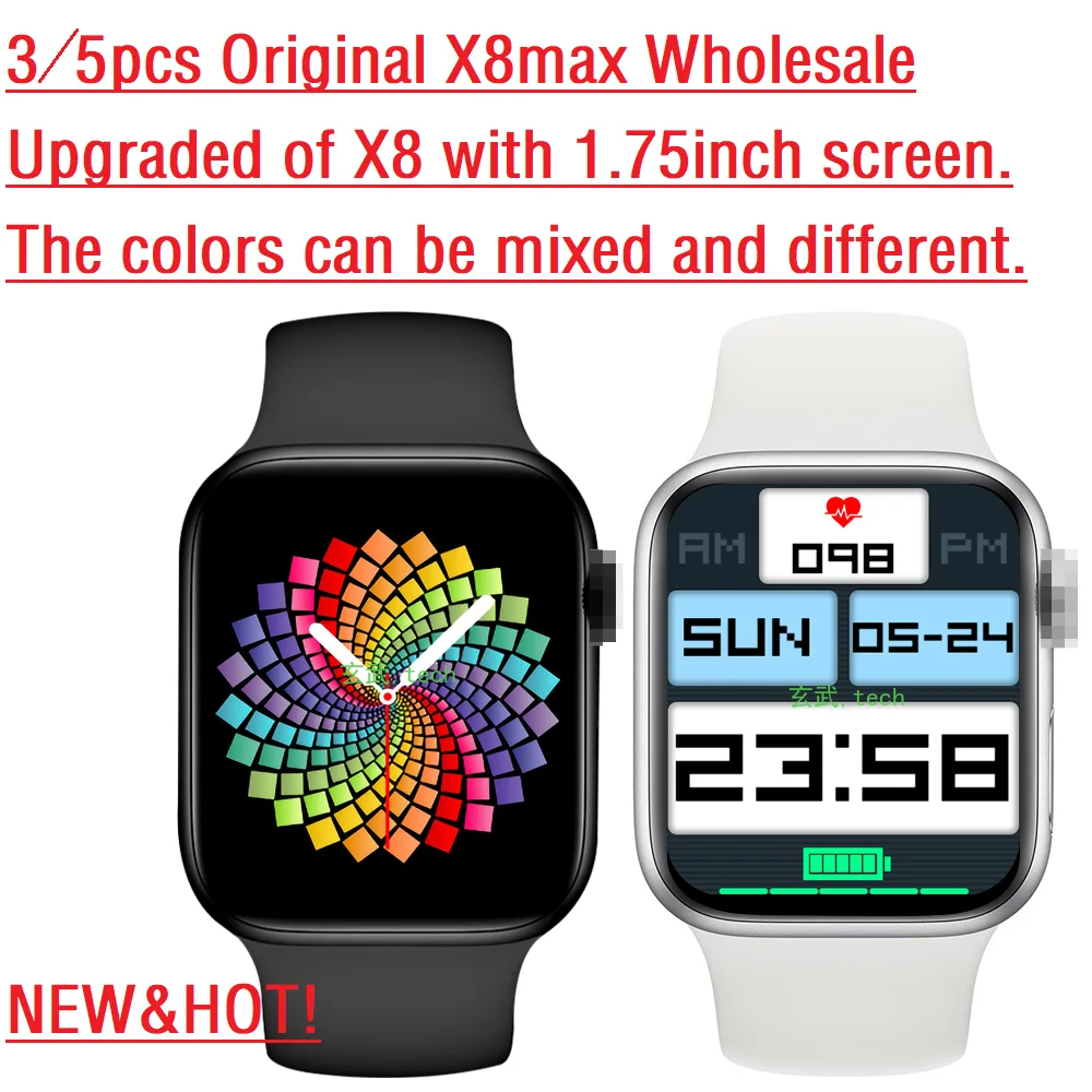 

3/5pcs Original X8 Max Wholesale Smart Watch X8max SmartWatch 1.75inch Dialing Bluetooth Music Sports SleepMonitoring Heart-rate