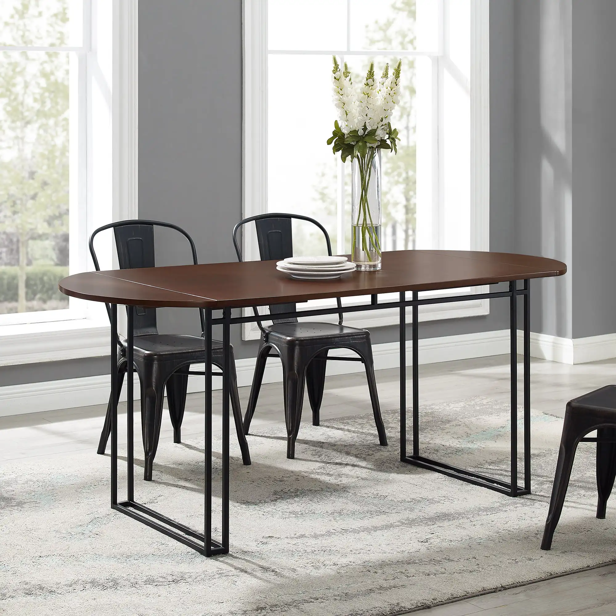 

Park Modern 72 in x 32 in x 30 in Oval Metal Dining Table, Walnut/Black