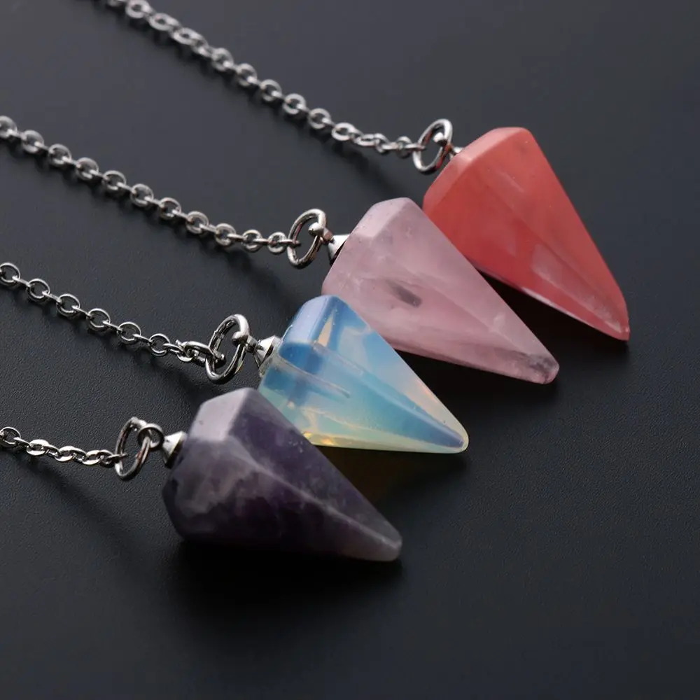 

Chain Amethyst Turquoise Rose Quartz Gemstone Rock Healing Crystal Natural Stone Reiki Pendulum Pendant Amulet