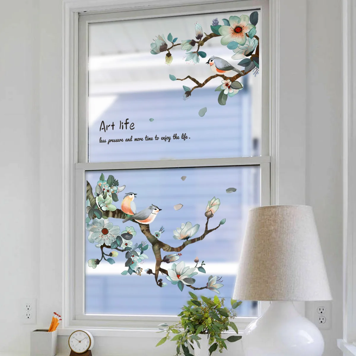 

Branch Bird Glass Sticker Window Window Static Sticker Double-sided Visual Decorative Wall Sticker