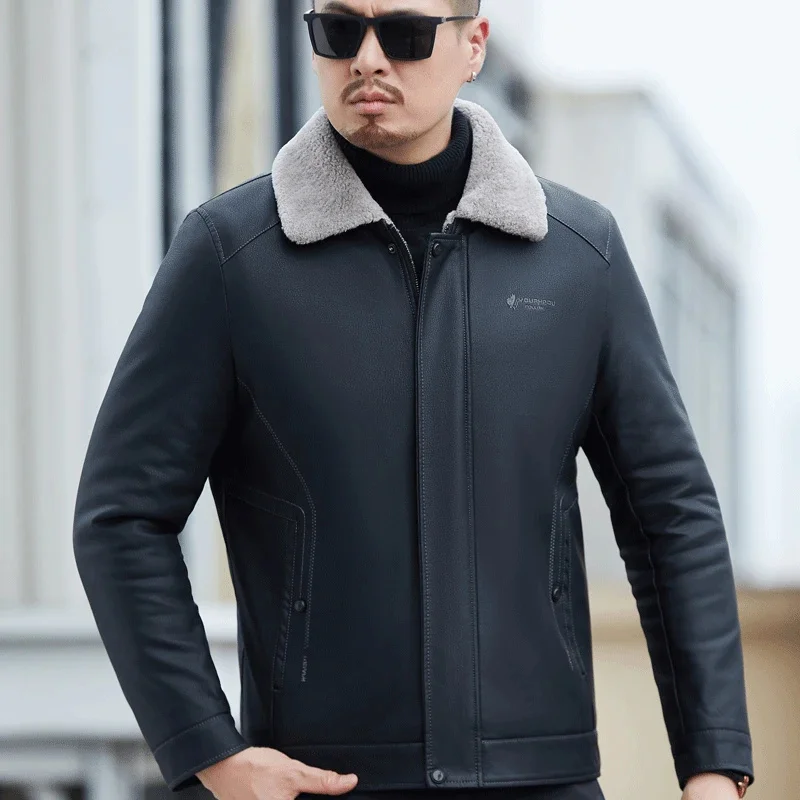 Мужское зимнее пальто из натуральной кожи новый приталенный жакет овечьей