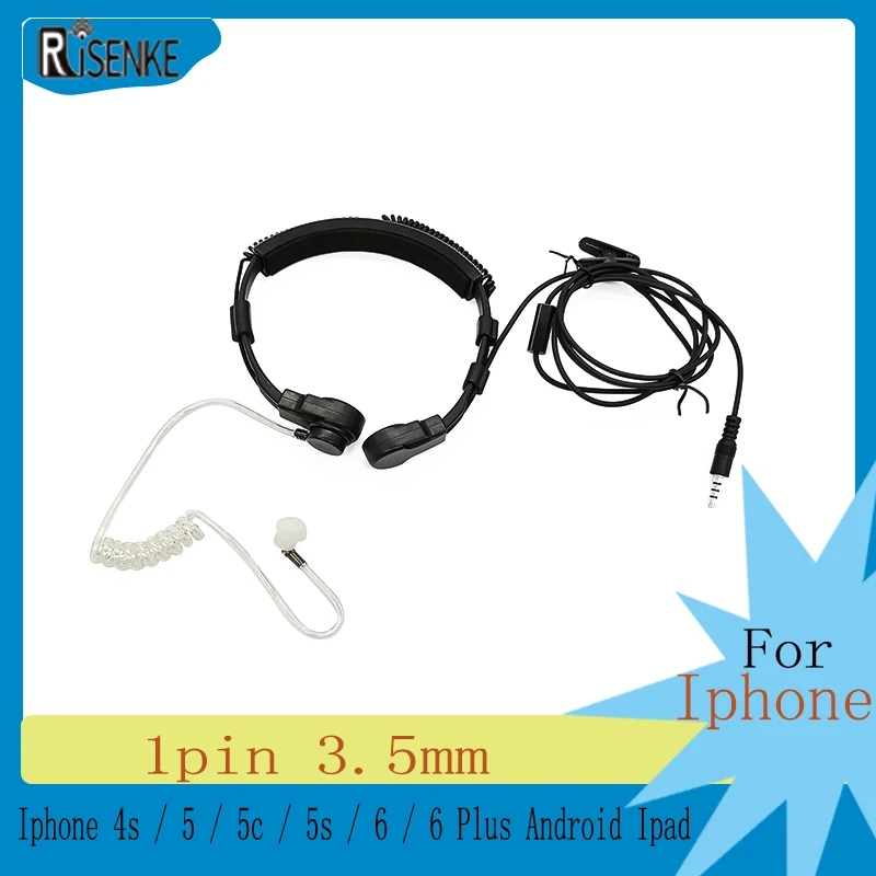 RISENKE 1pin 3.5mm Jack Cellular Covert Acoustic Throat Mic Microphone for Iphone 4s / 5 / 5c / 5s / 6 / 6 Plus Android Ipad