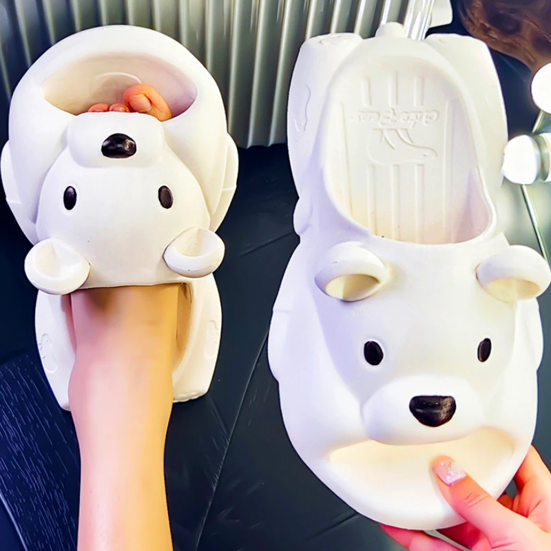 Women's Lovely Cartoon Bear Bread Sandals EVA Soft Indoor Non-slip Slippers Home Slides Bathroom Quick-drying Couple Beach Shoes