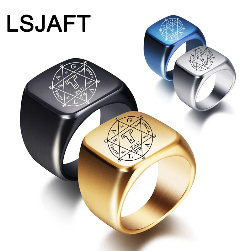 

Ins Fashion Gold Plated Stainless Steel Engraved Square Shaped Rings Women Men Chunky Thick Rings Jewelry Gift Party Wedding