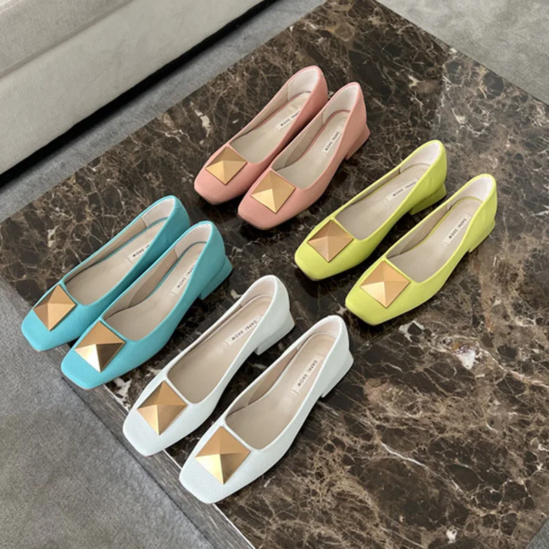

New Spring Brand Rivet Buckle Women Shoes Slip On Flat Ballet Casual Loafer Female Soft Ballerina Low Heel Moccasin Fashion Muje