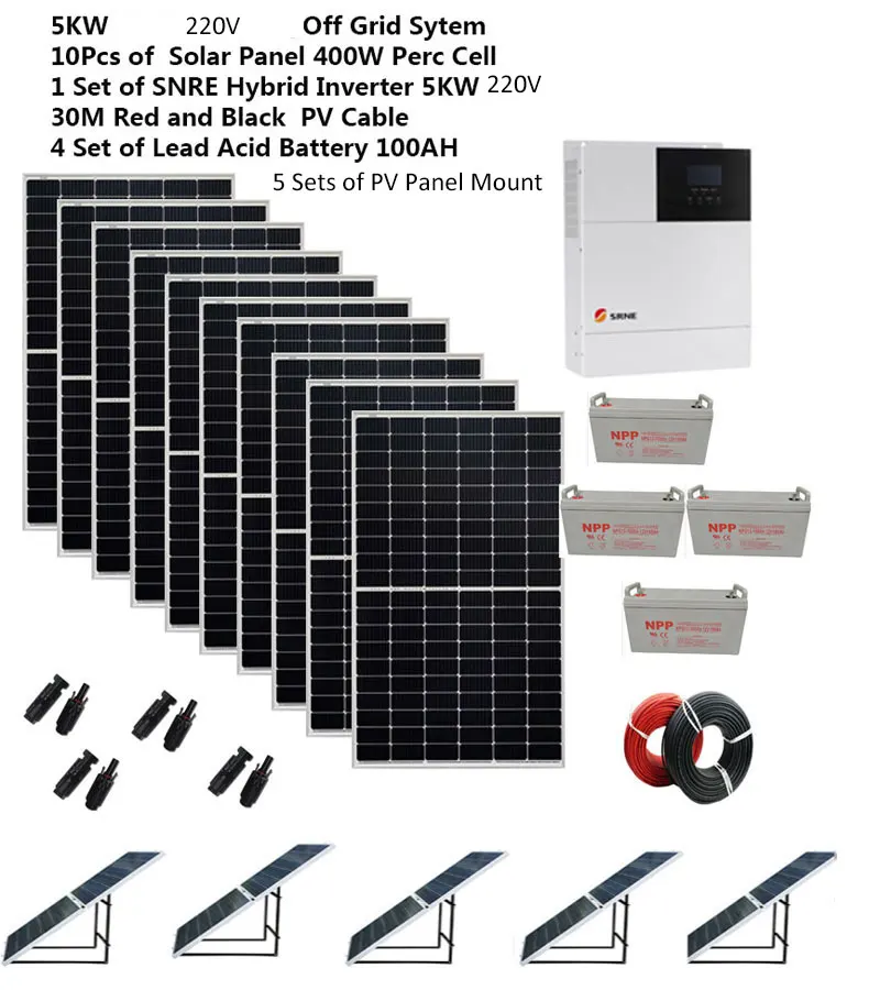 Solar Panel Kit Complete 5000W 220V 110V PV Panel 400W Mounting Bracket Hybrid Inverter MPPT  Off Grid  System Home Camping Car